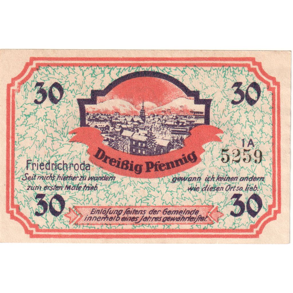 Allemagne, Friedrichroda Stadt, 30 Pfennig, SPL