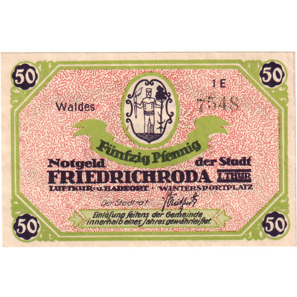 Allemagne, Friedrichroda Stadt, 50 Pfennig, SPL