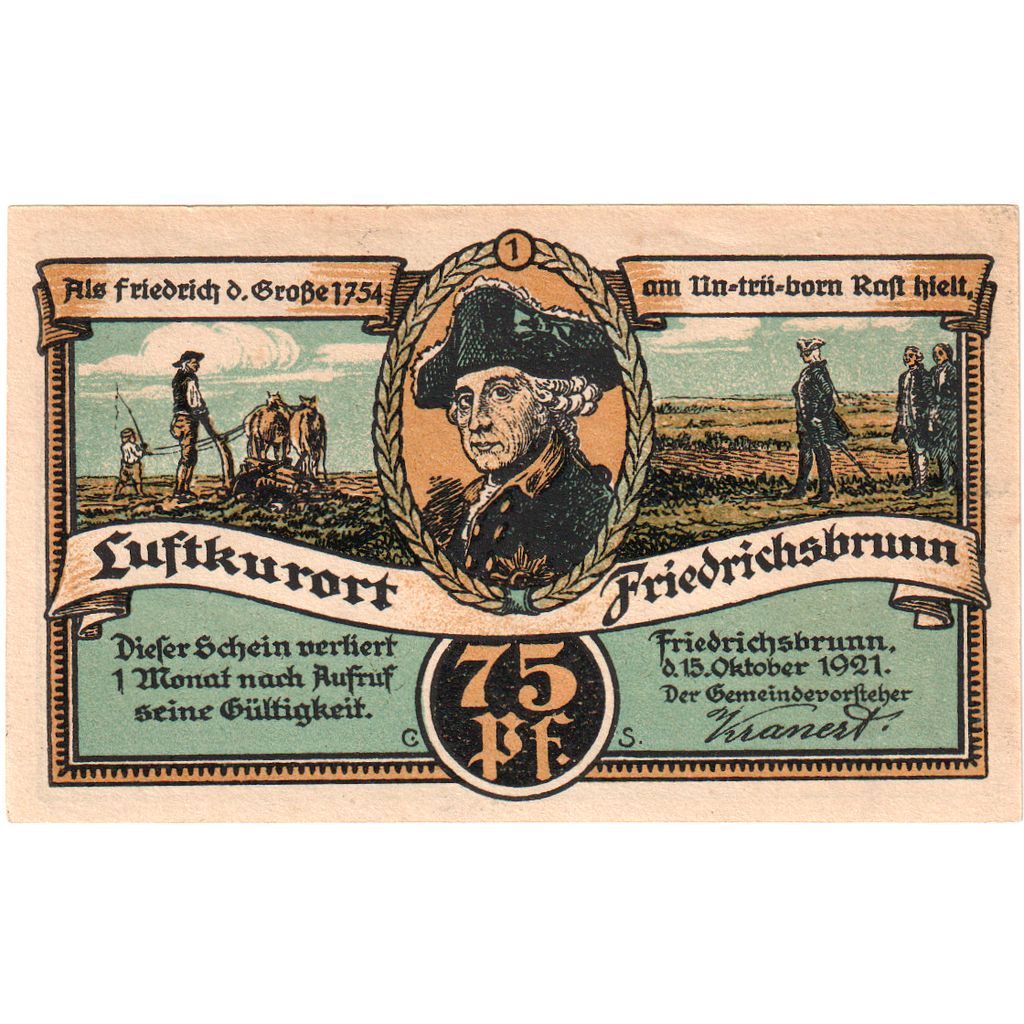 Allemagne, Friedrichsbrunn, 75 Pfennig, 1921-10-15, SPL
