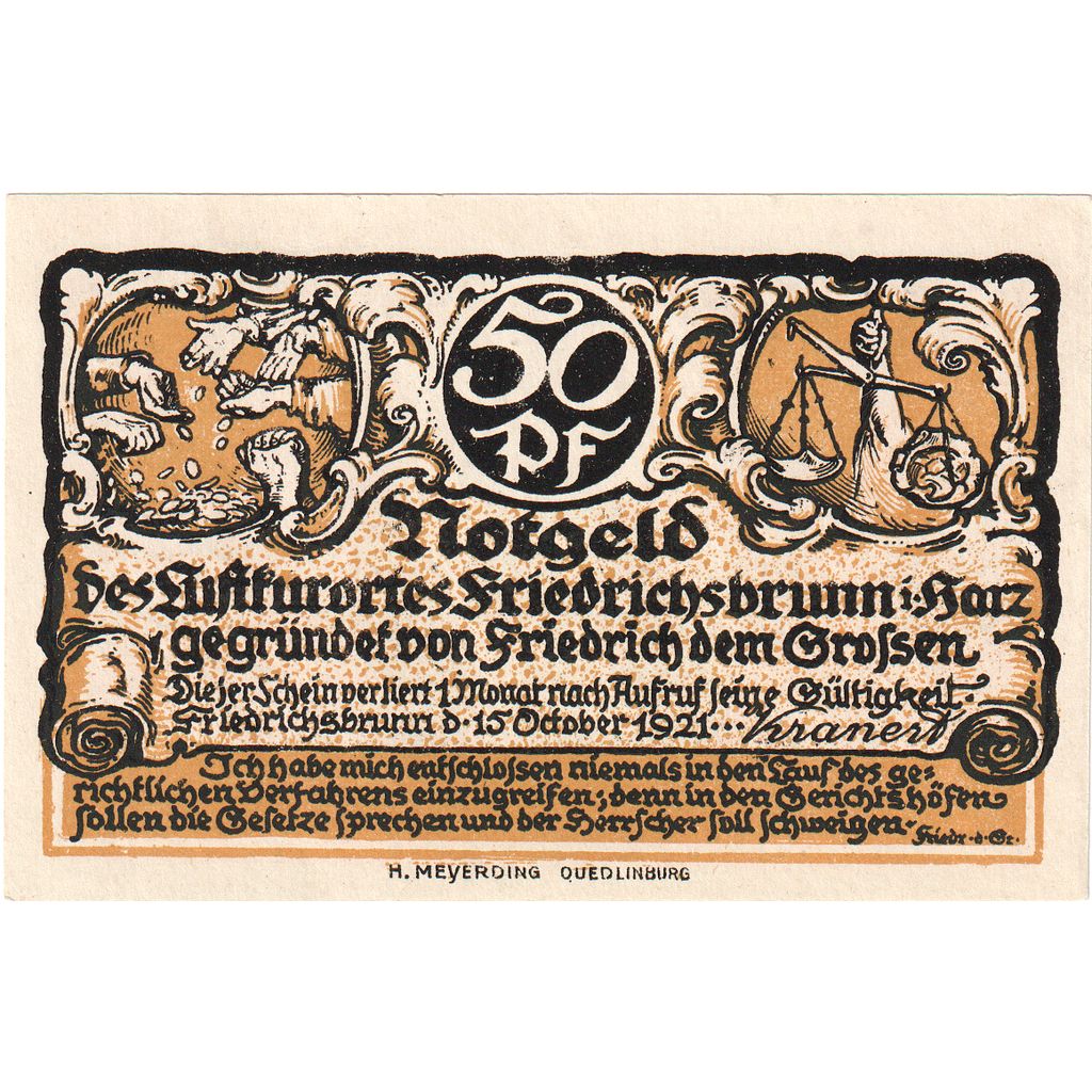 Allemagne, Friedrichsbrunn, 50 Pfennig, 1921-10-15, SPL