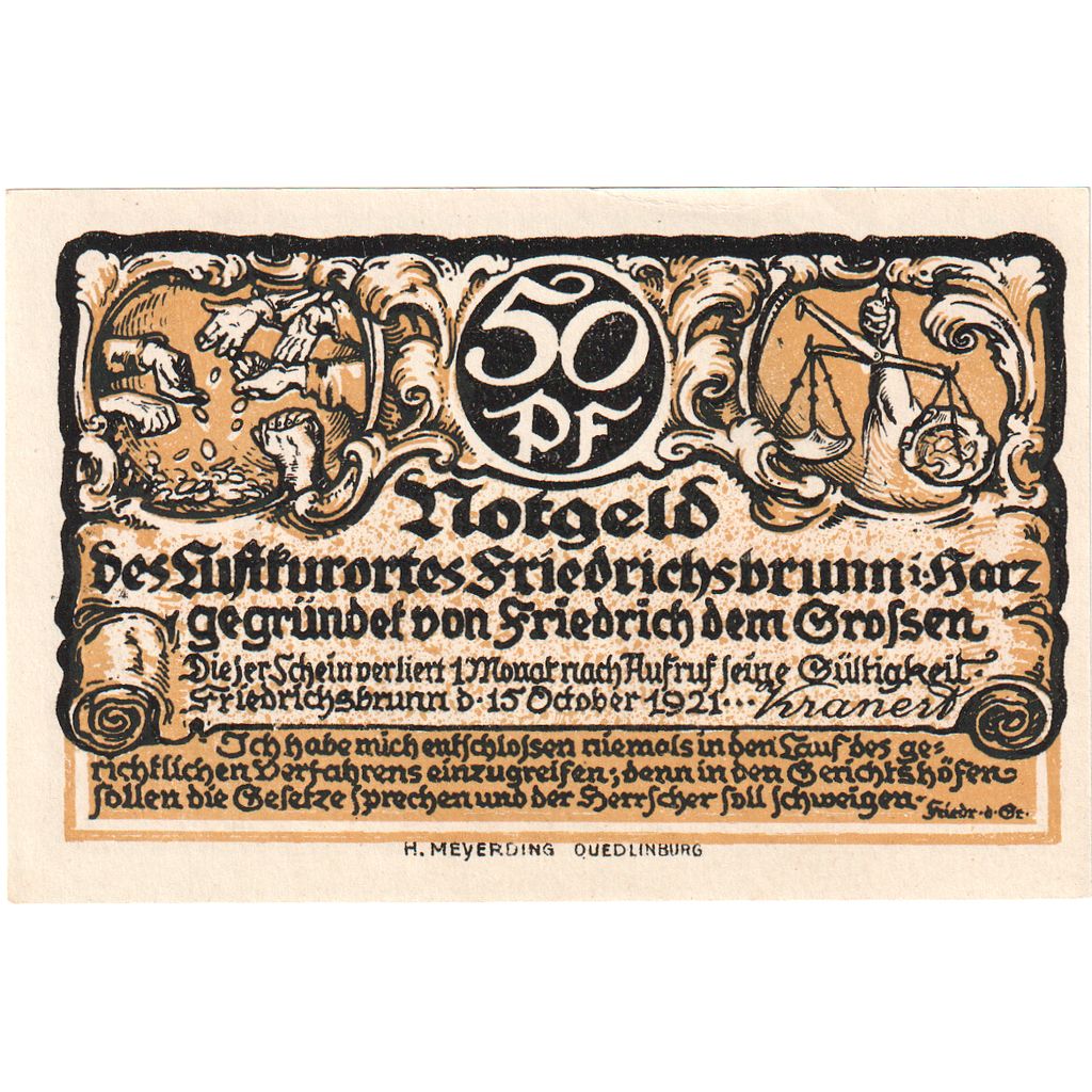 Allemagne, Friedrichsbrunn, 50 Pfennig, 1921-10-15, SPL