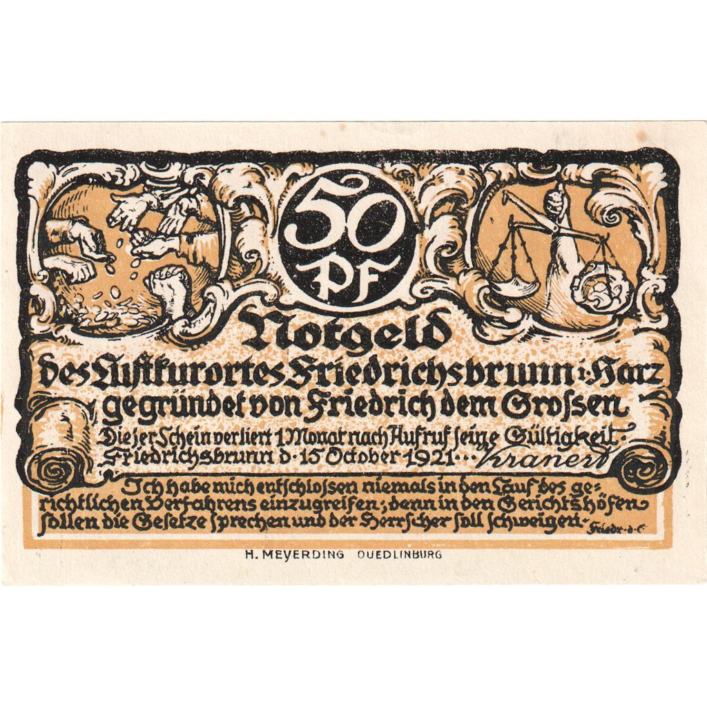 Allemagne, Friedrichsbrunn, 50 Pfennig, 1921-10-15, SPL