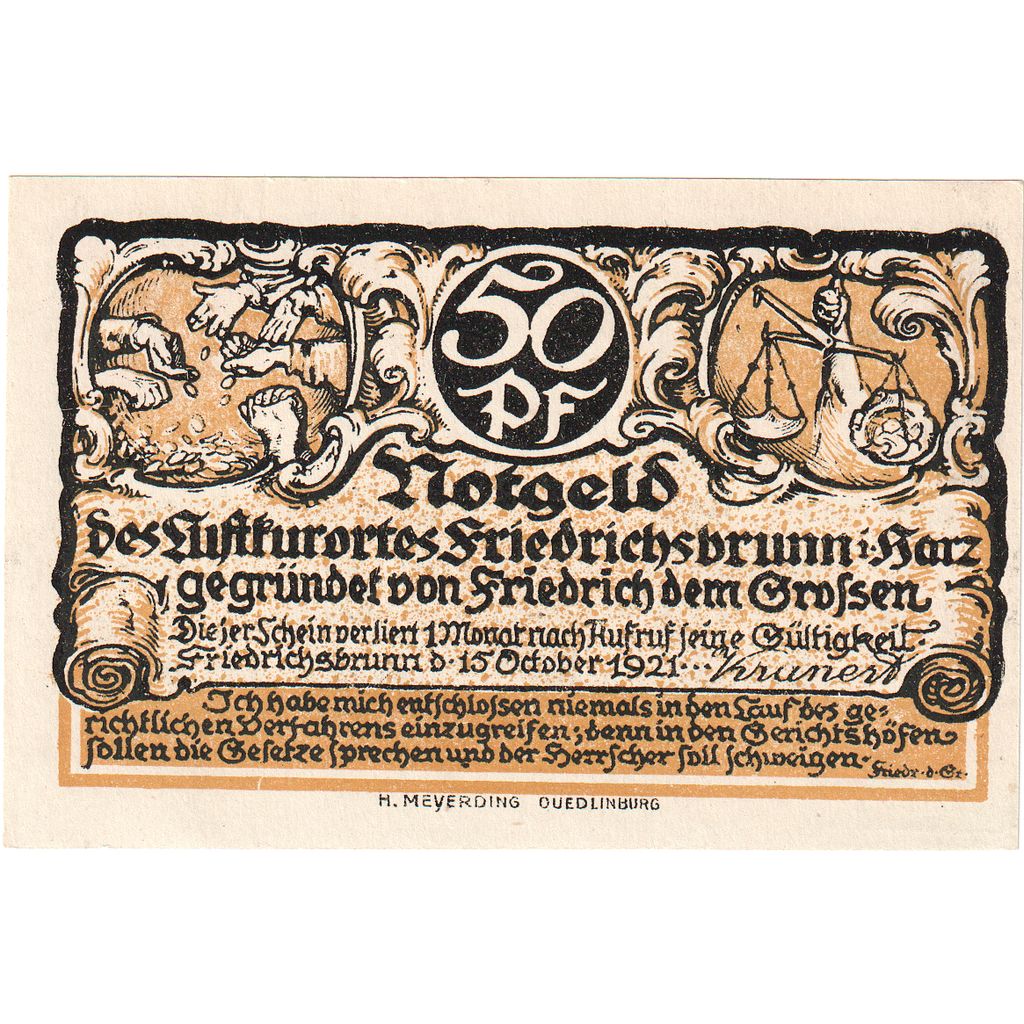 Allemagne, Friedrichsbrunn, 50 Pfennig, 1921-10-15, SPL