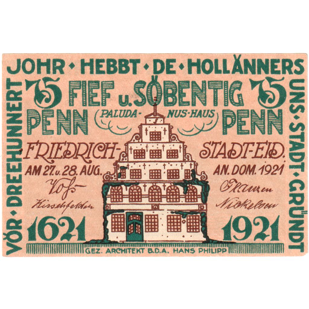 Allemagne, Friedrichstadt, 75 Pfennig, 1921-08-28, SPL