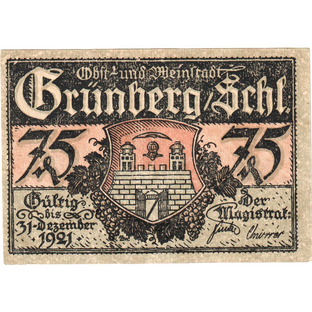 Allemagne, Grünberg, 75 Pfennig, 1921-12-31, SPL