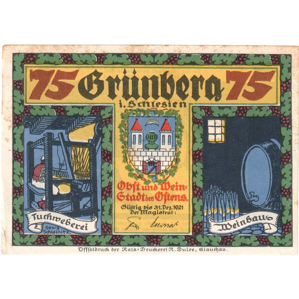 Allemagne, Grünberg, 75 Pfennig, 1921-12-31, TTB