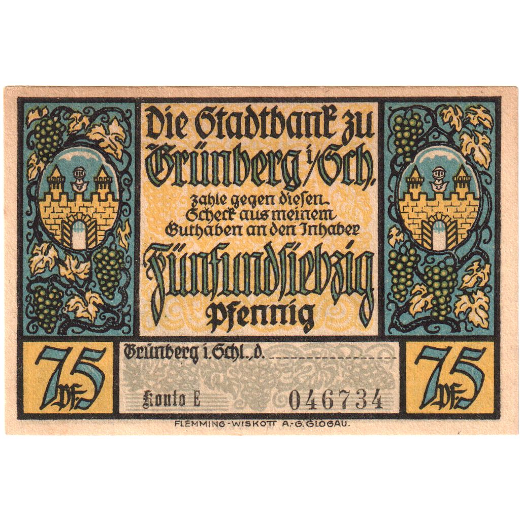 Allemagne, Grünberg, 75 Pfennig, SPL