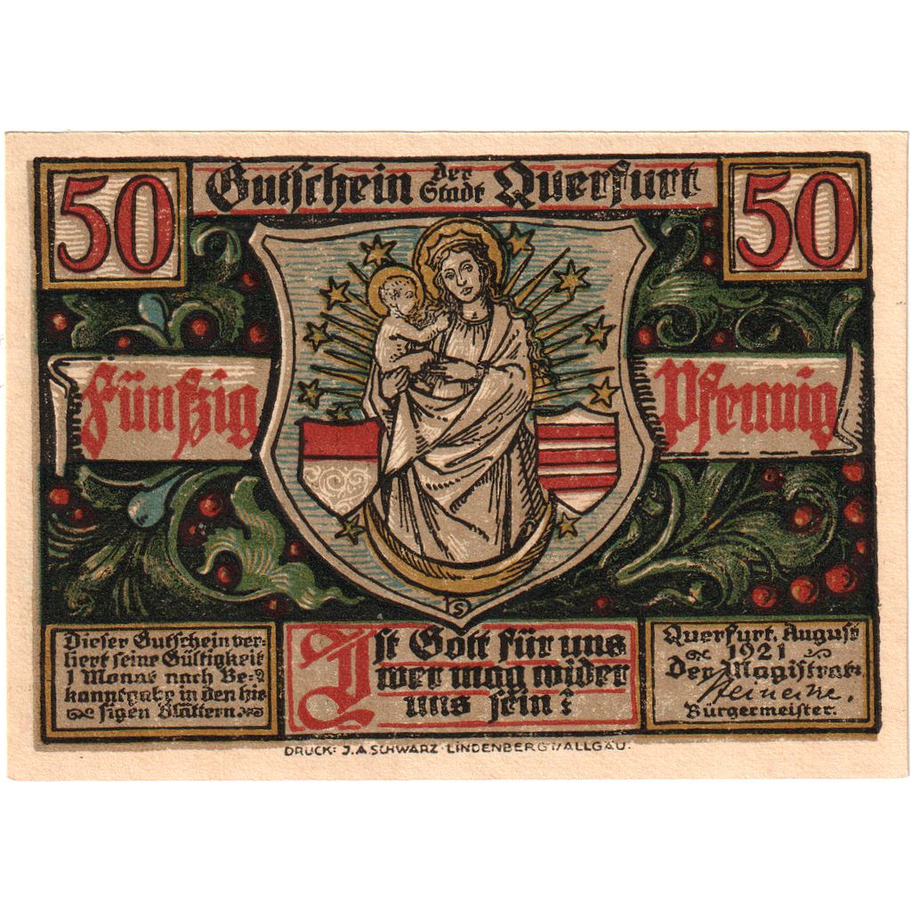 Allemagne, Querfurt, 50 Pfennig, 1921-08-24, SPL