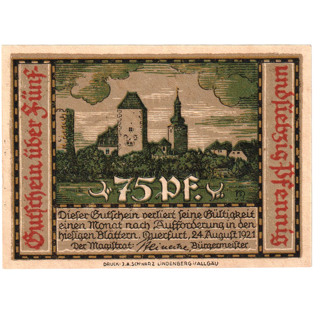 Allemagne, Querfurt, 75 Pfennig, 1921-08-24, SPL