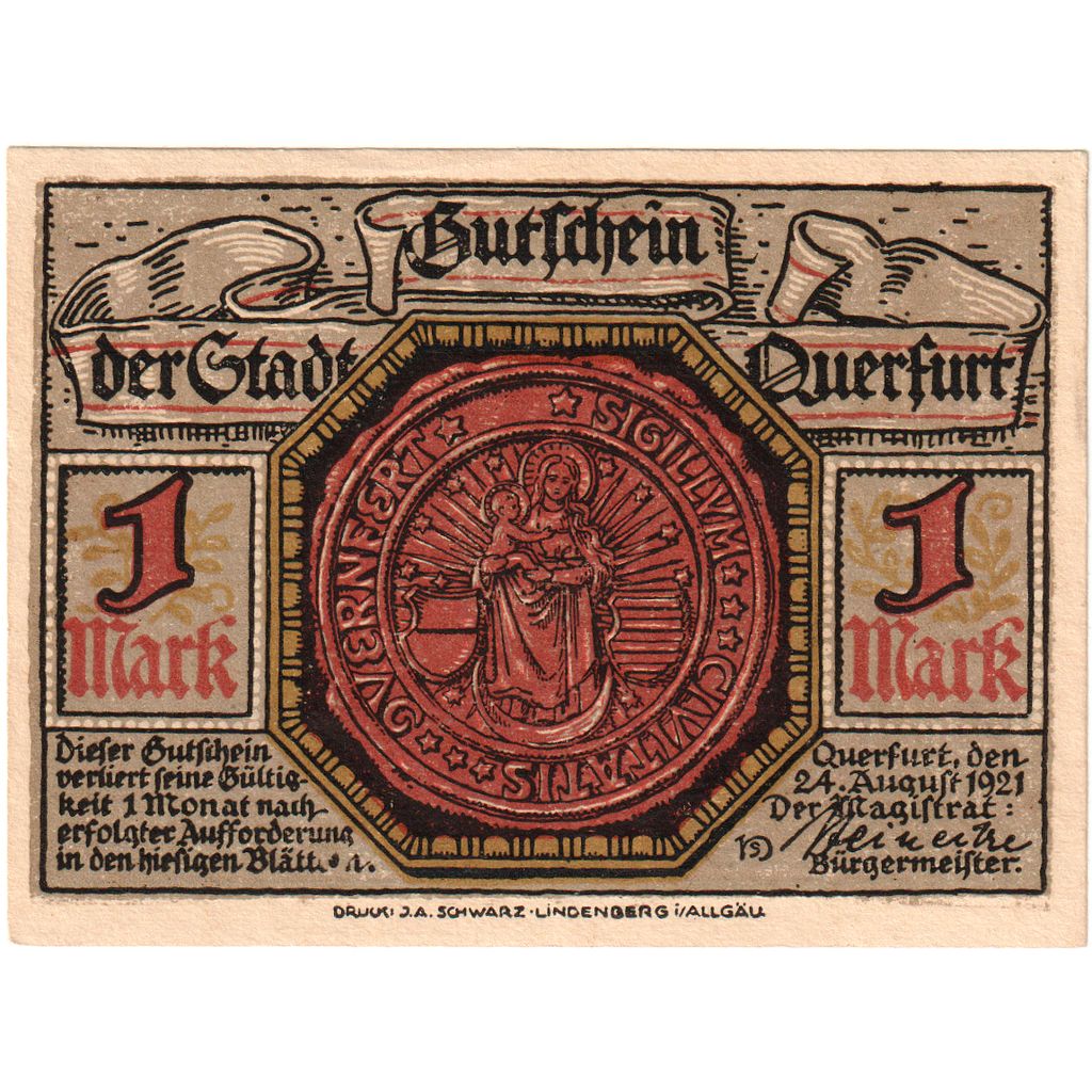 Alemanha, Querfurt, 1 Mark, 1921-08-24, UNC(63)