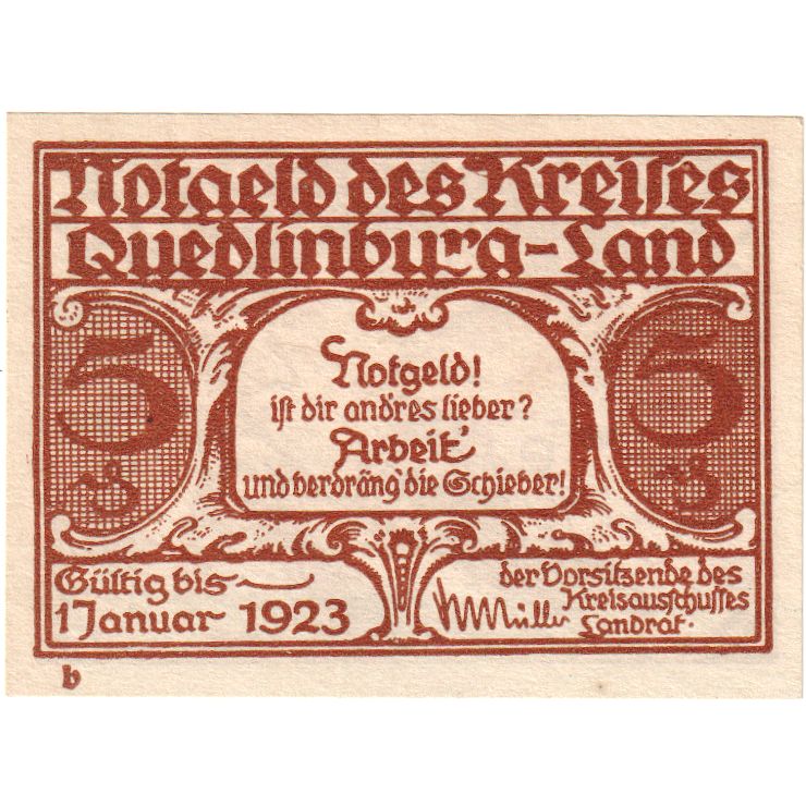 Alemanha, Quedlinburg, 5 Pfennig, UNC(63)