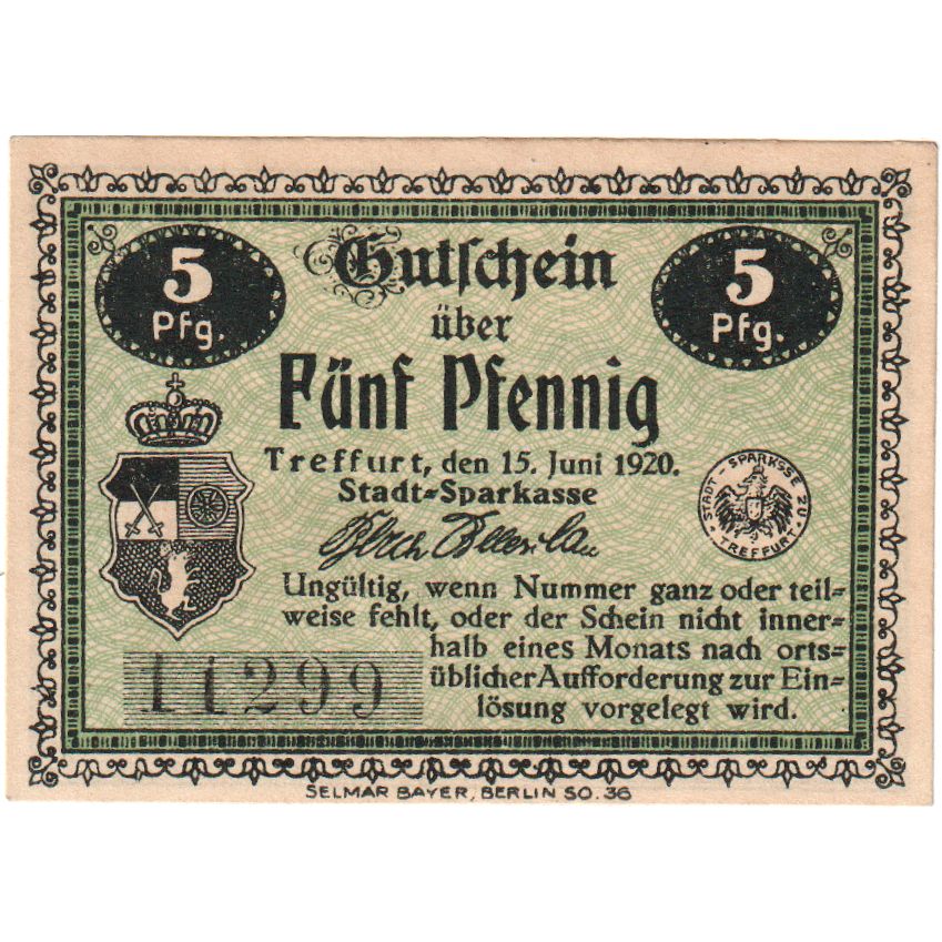 Alemanha, Treffurt, 5 Pfennig, 1920-06-15, UNC(63)