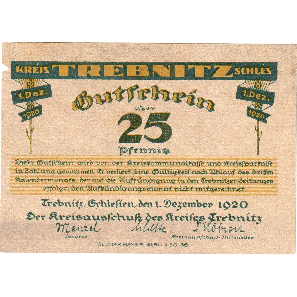 Deutschland, Trebnitz, 25 Pfennig, 1920-12-01, VZ