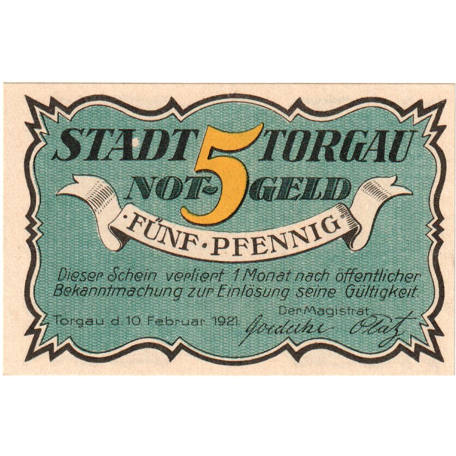 Alemanha, Torgau, 5 Pfennig, 1921-02-10, UNC(63)
