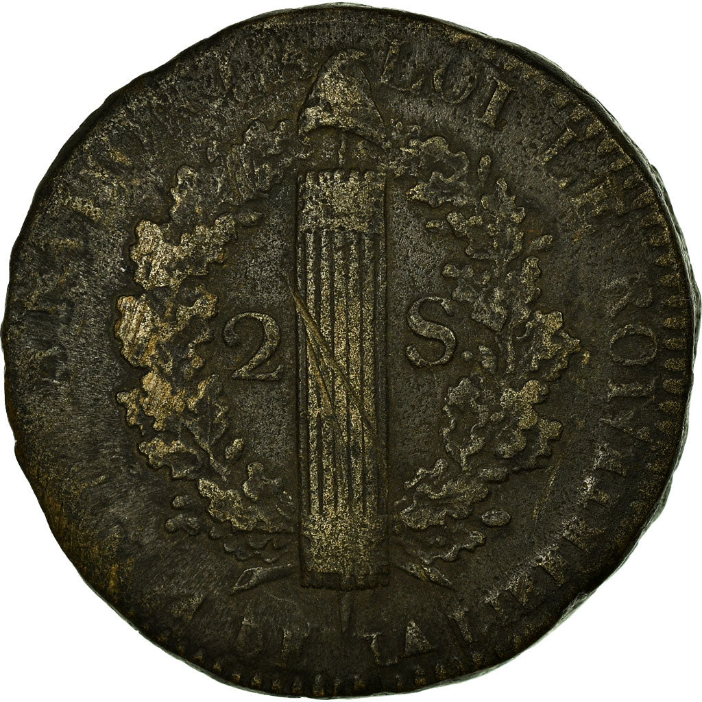 Coin, France, 2 Sols, 1792, Arras, VF(20-25), Bronze, Gadoury:25