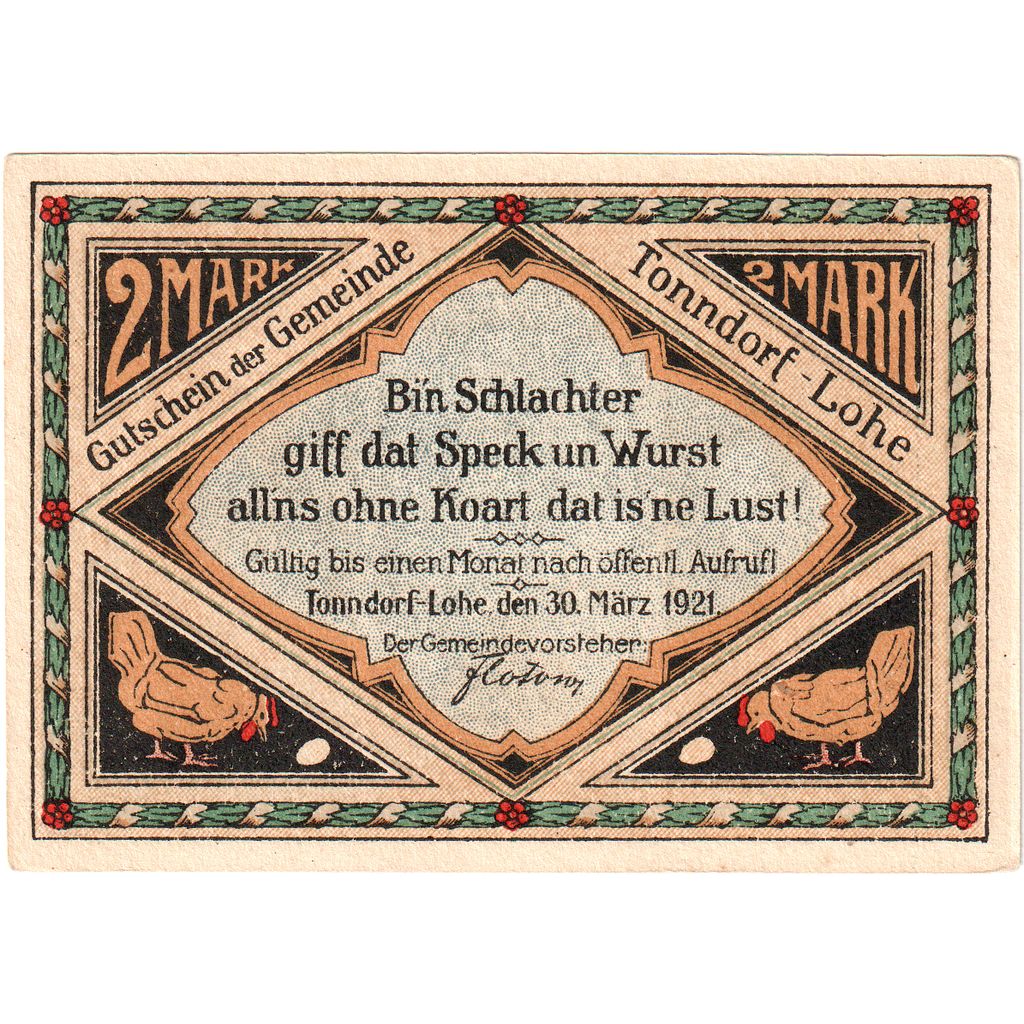 Germany, Tonndorf - Lohe, 2 Mark, 1921-03-30, UNC(63)