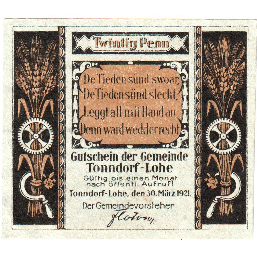 Germany, Tonndorf - Lohe, 20 Pfennig, 1921-03-30, UNC(63)