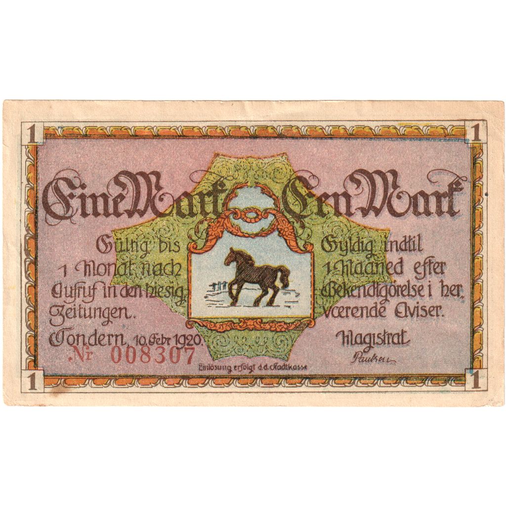 Germania, Tondern, 1 Mark, 1920-02-10, SPL
