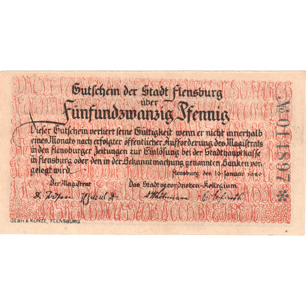Allemagne, Flensburg, 25 Pfennig, 1920-01-16, SPL