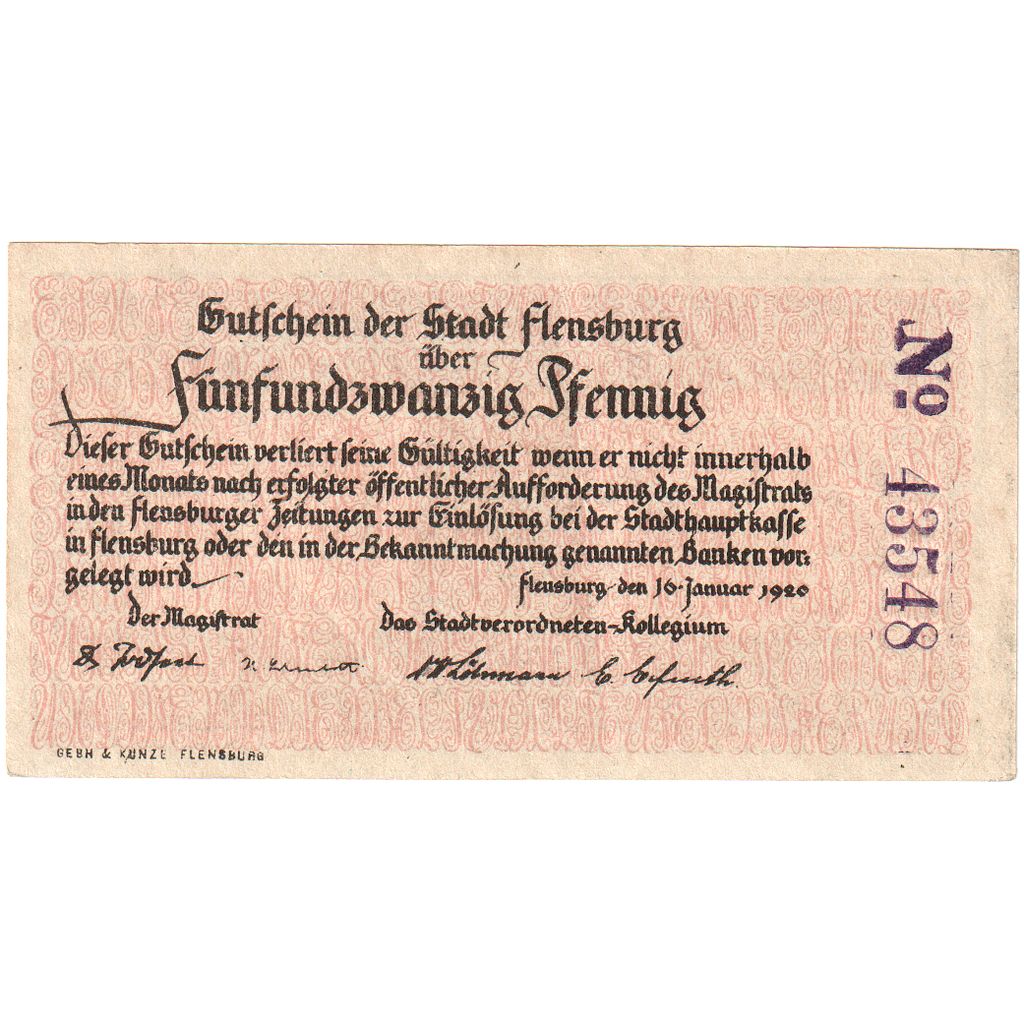 Germany, Flensburg, 25 Pfennig, 1920-01-16, UNC(63)
