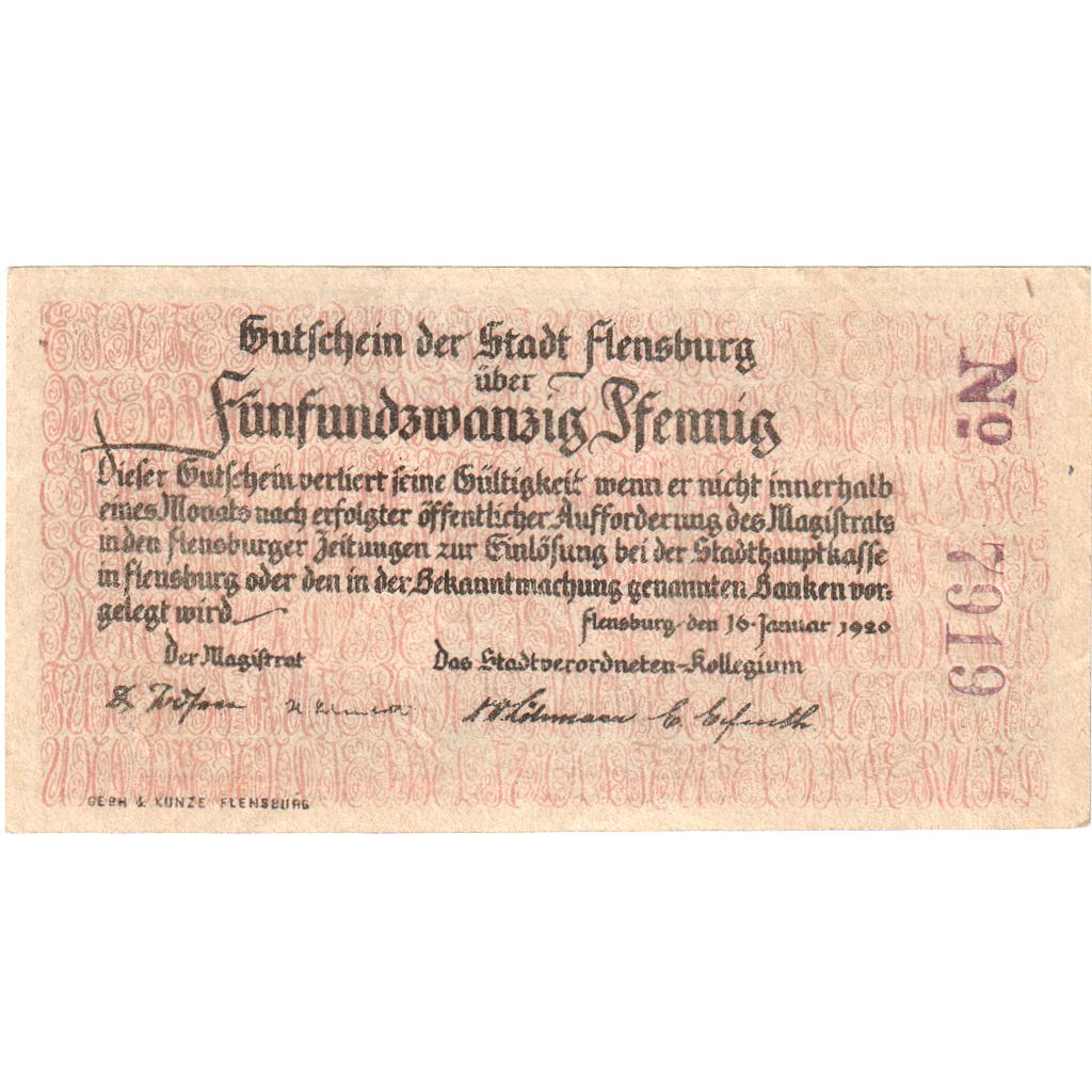 Allemagne, Flensburg, 25 Pfennig, 1920-01-16, SPL