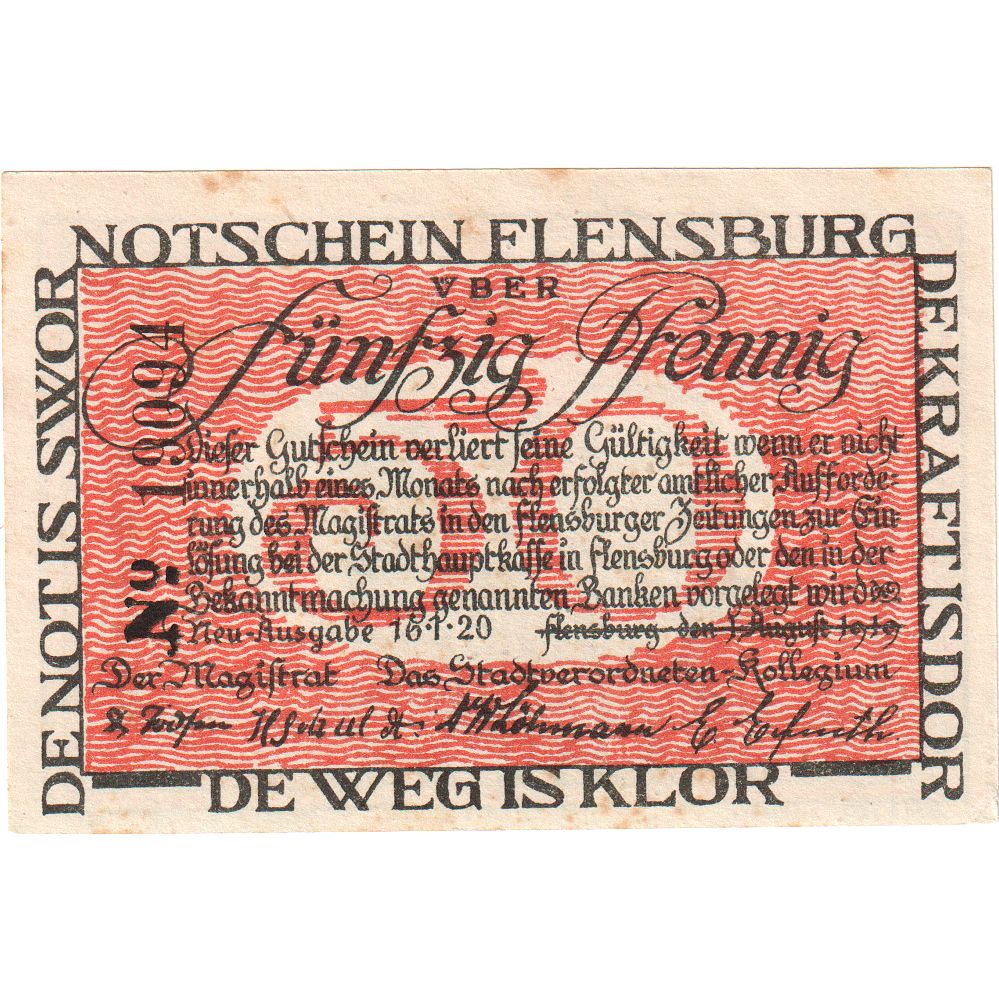 Duitsland, Flensburg, 50 Pfennig, 1920-01-16, SPL