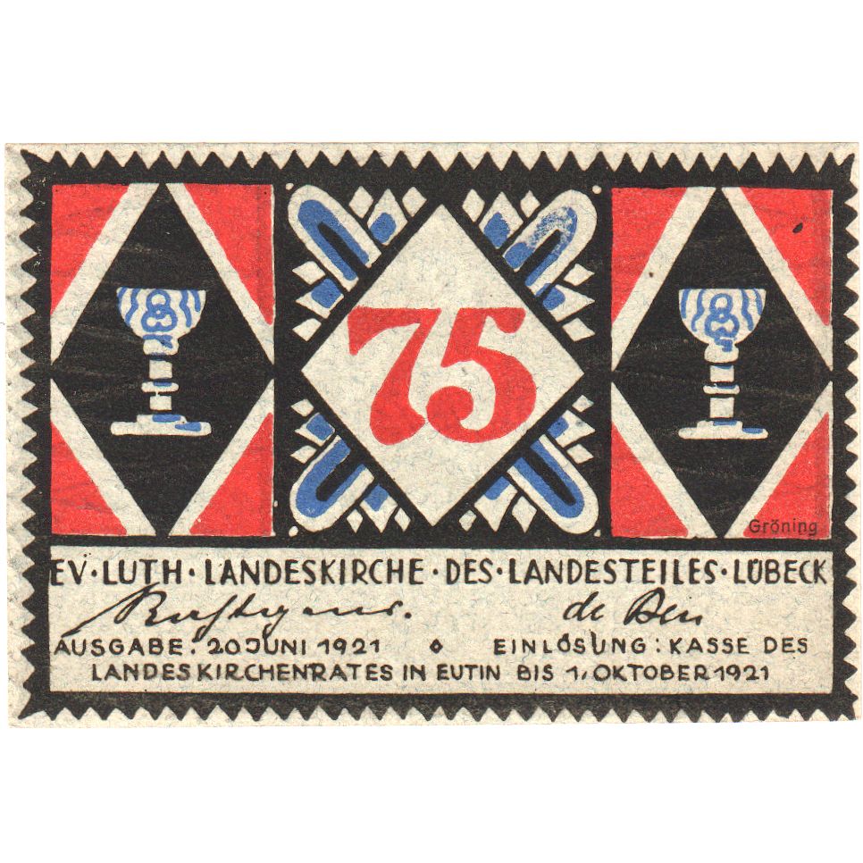Deutschland, Lübeck, 75 Pfennig, 1921-10-01, UNZ-