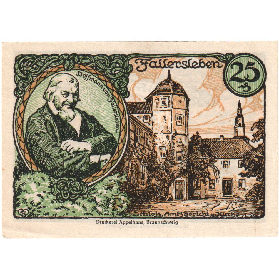 Alemania, Fallersleben, 25 Pfennig, 1921-10-01, SC