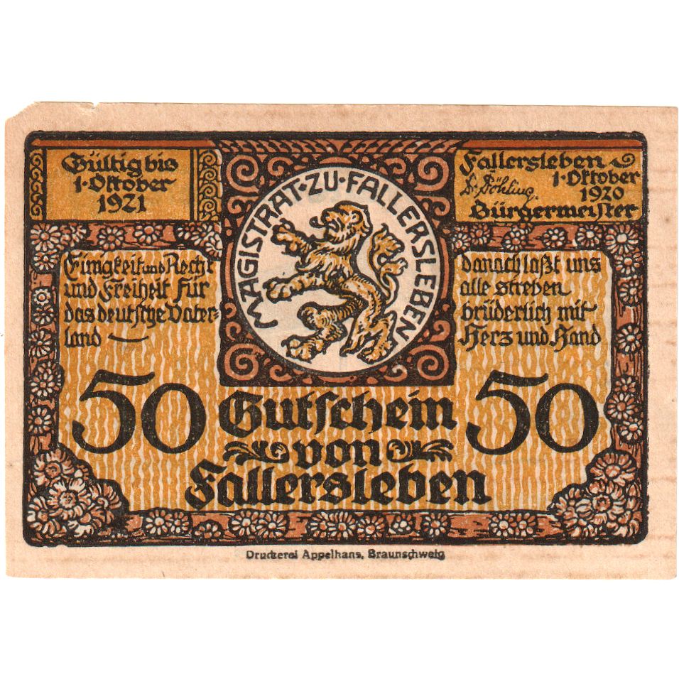 Deutschland, Fallersleben, 50 Pfennig, 1921-10-01, VZ