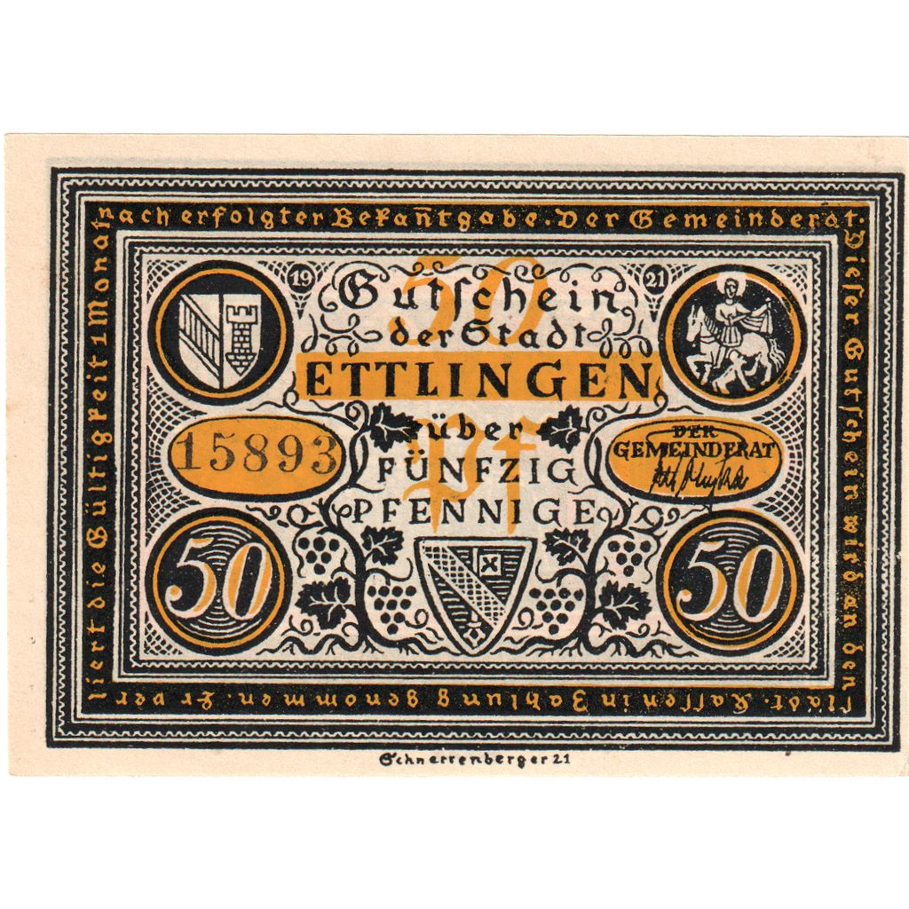 Germany, Ettlingen, 50 Pfennig, UNC(63)