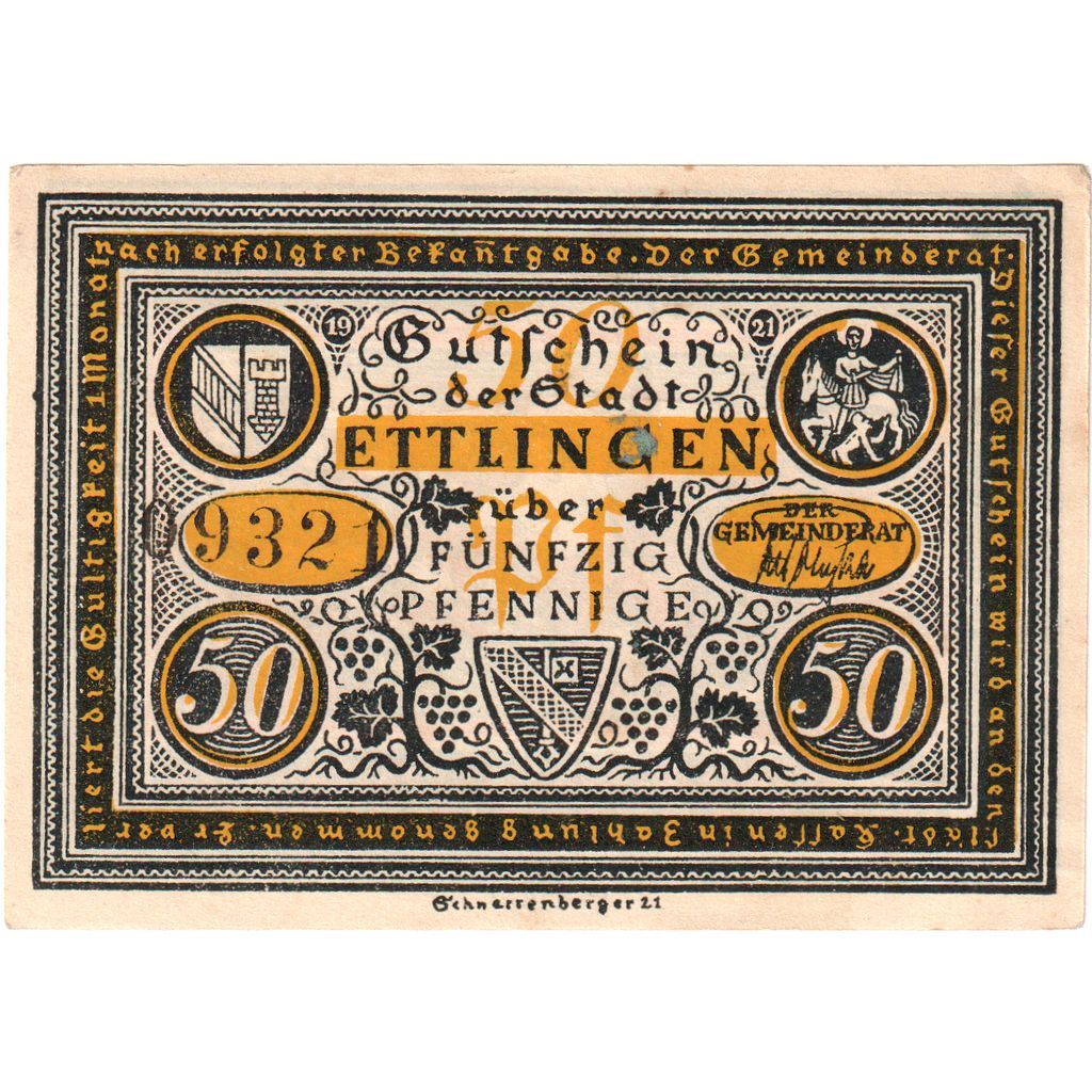 Germany, Ettlingen, 50 Pfennig, UNC(63)