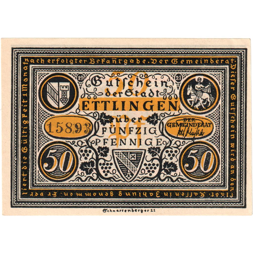 Germany, Ettlingen, 50 Pfennig, UNC(63)