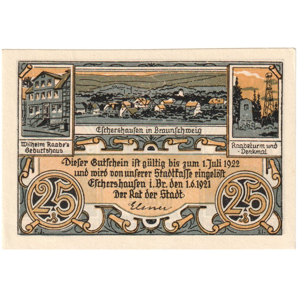 Germany, Eschershausen, 25 Pfennig, 1921-06-01, UNC(63)