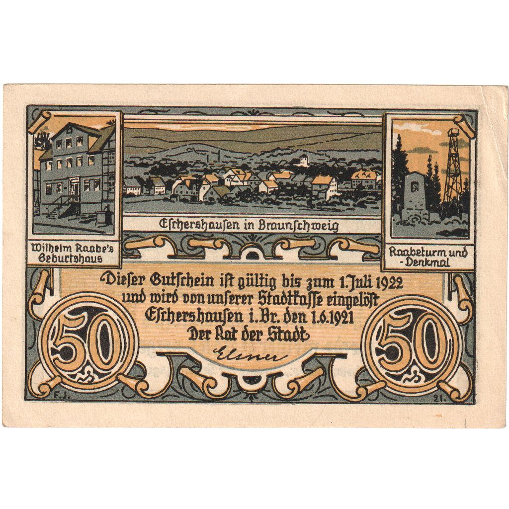 Germany, Eschershausen, 50 Pfennig, 1921-06-01, AU(55-58)