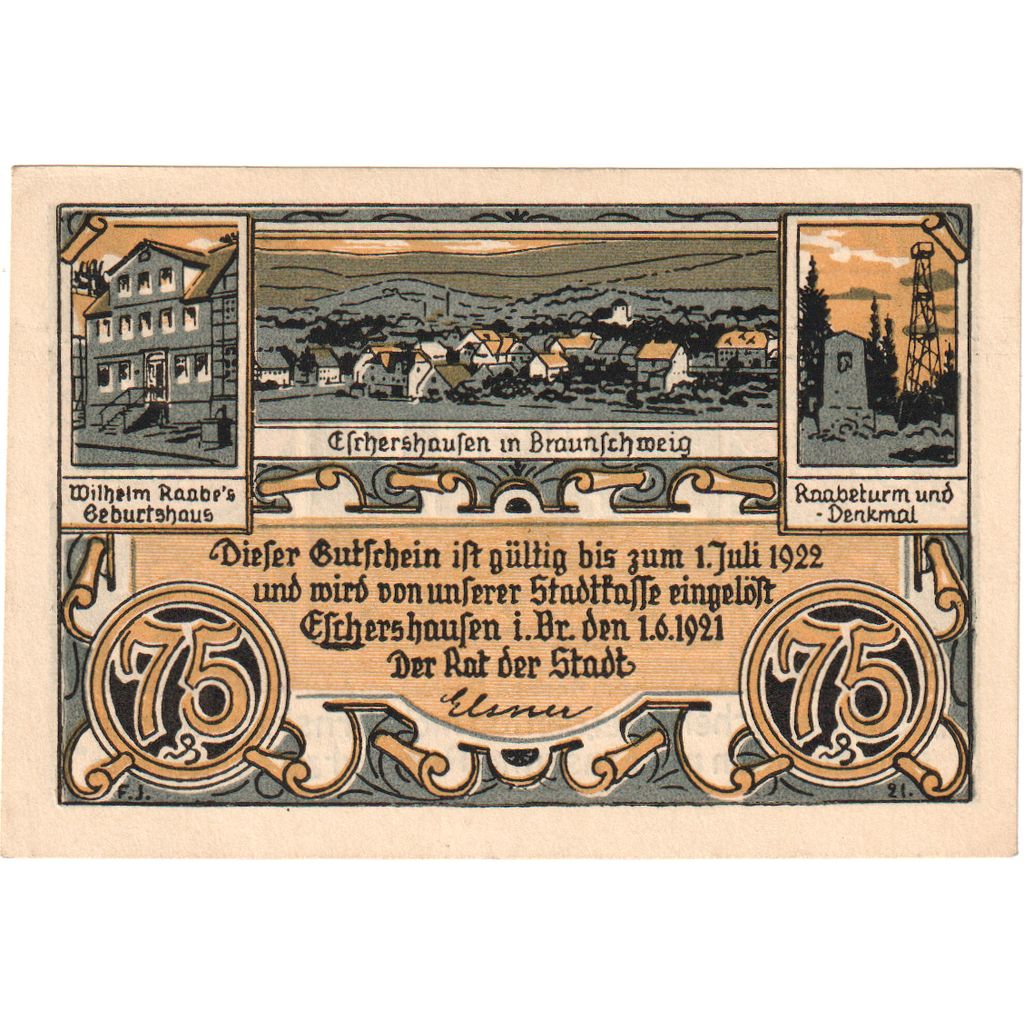Germany, Eschershausen, 75 Pfennig, 1921-06-01, UNC(63)
