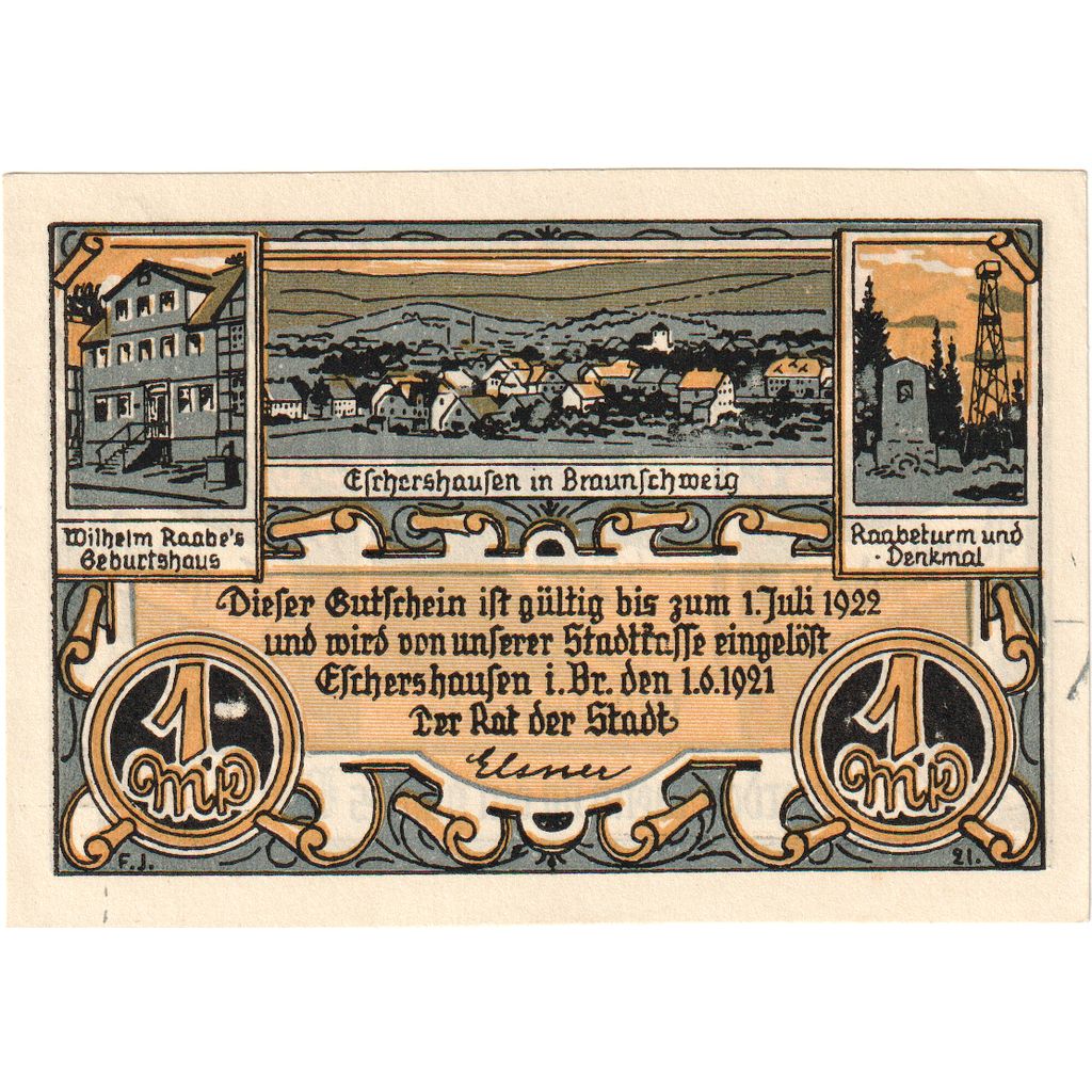 Germany, Eschershausen, 1 Mark, 1921-06-01, UNC(63)