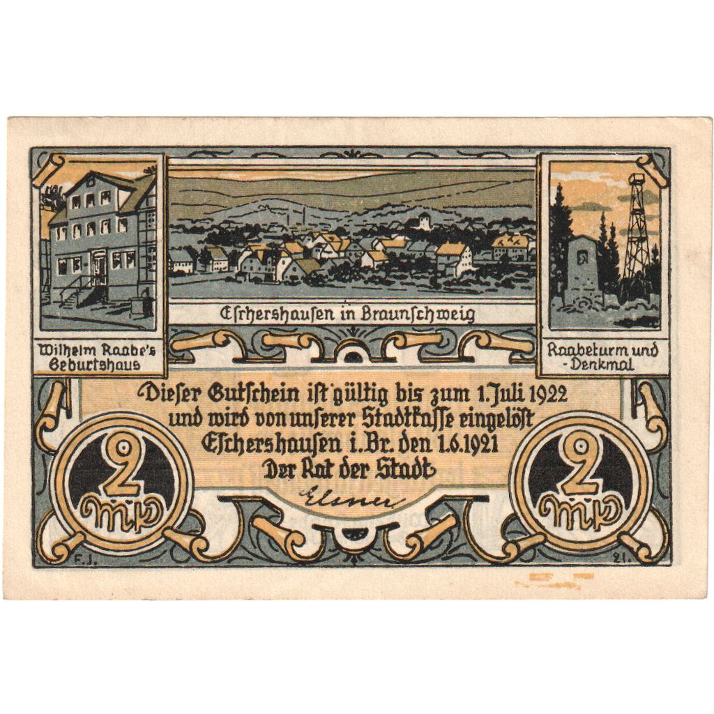 Germany, Eschershausen, 2 Mark, 1921-06-01, UNC(63)