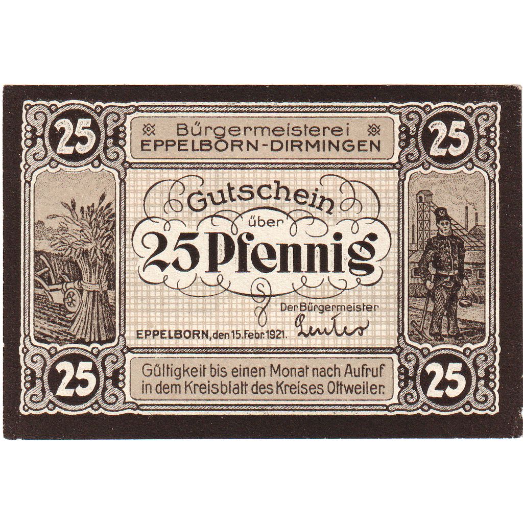 Deutschland, Eppelborn dirmingen, 25 Pfennig, 1921-02-15, UNZ-