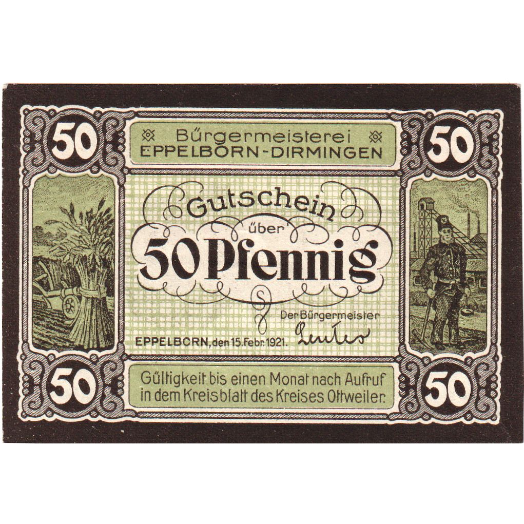 Germany, Eppelborn dirmingen, 50 Pfennig, 1921-02-15, UNC(63)