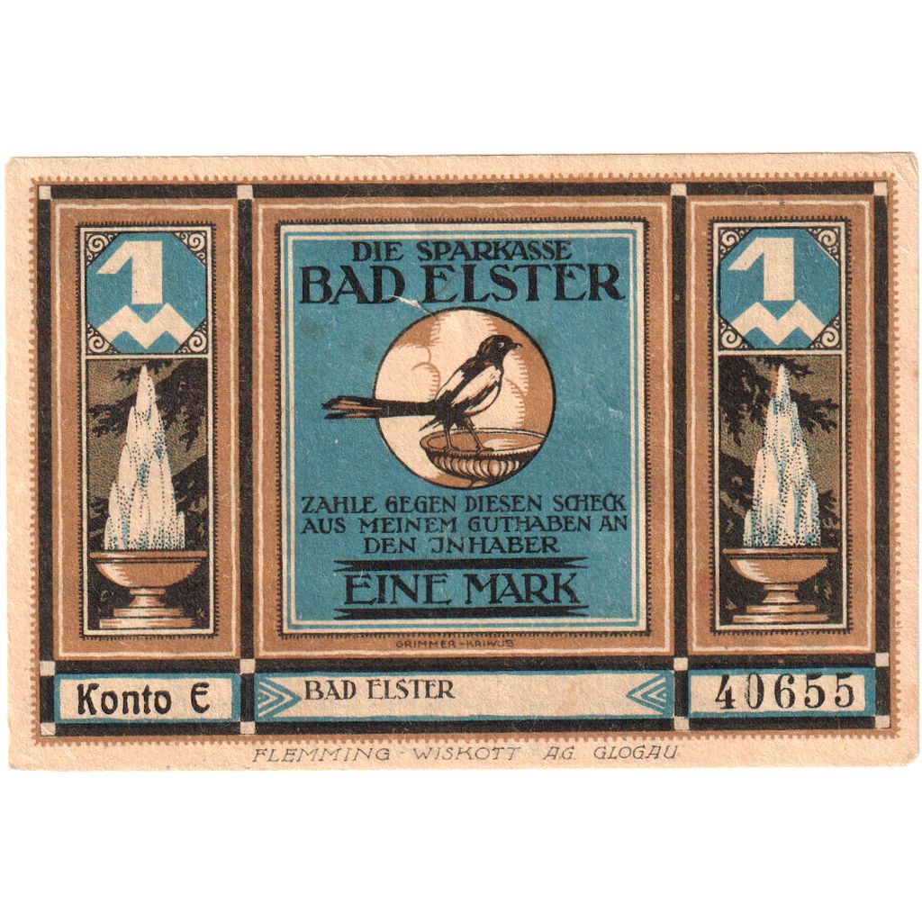 Germany, Bad Elster, 1 Mark, UNC(63)