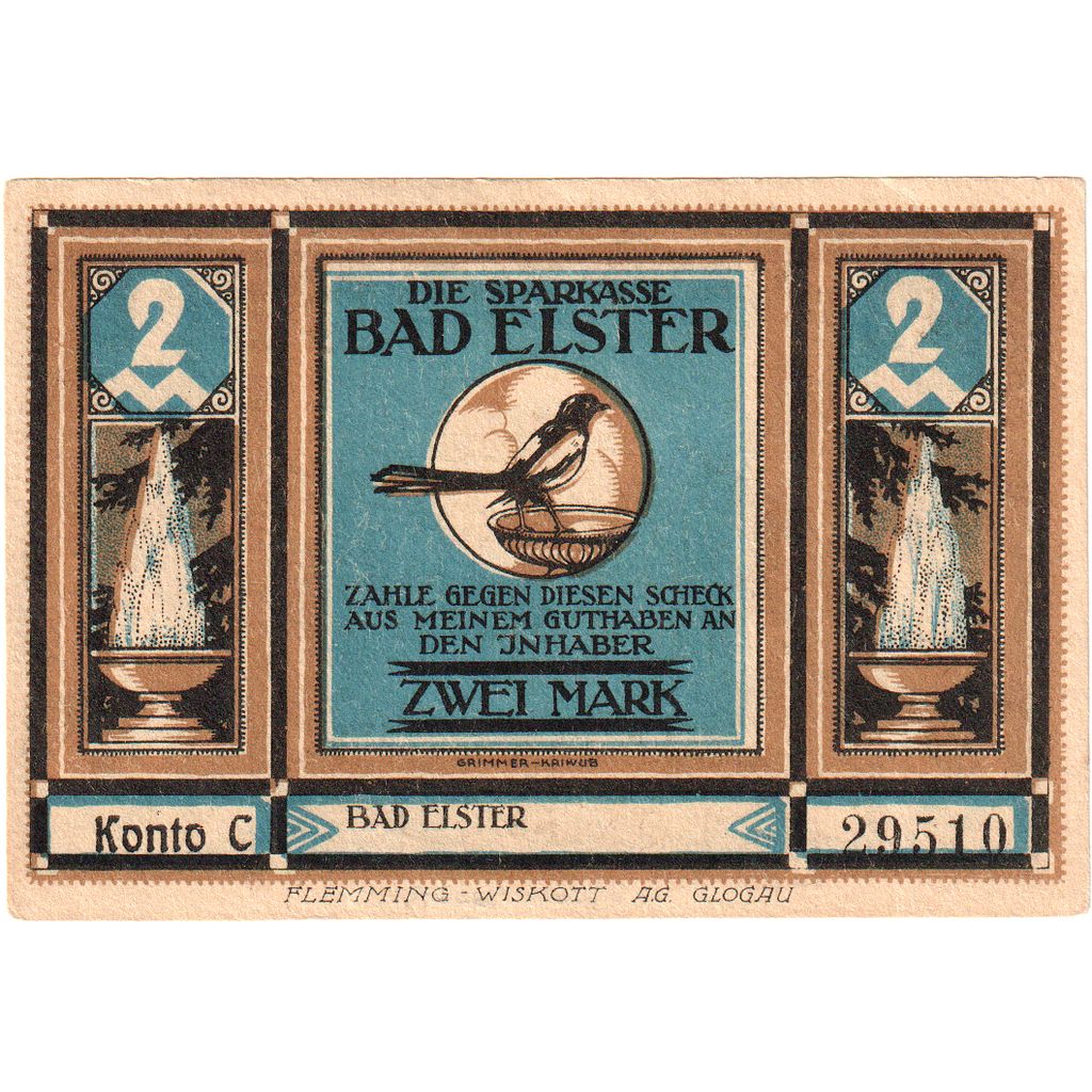 Germany, Bad Elster, 2 Mark, UNC(63)