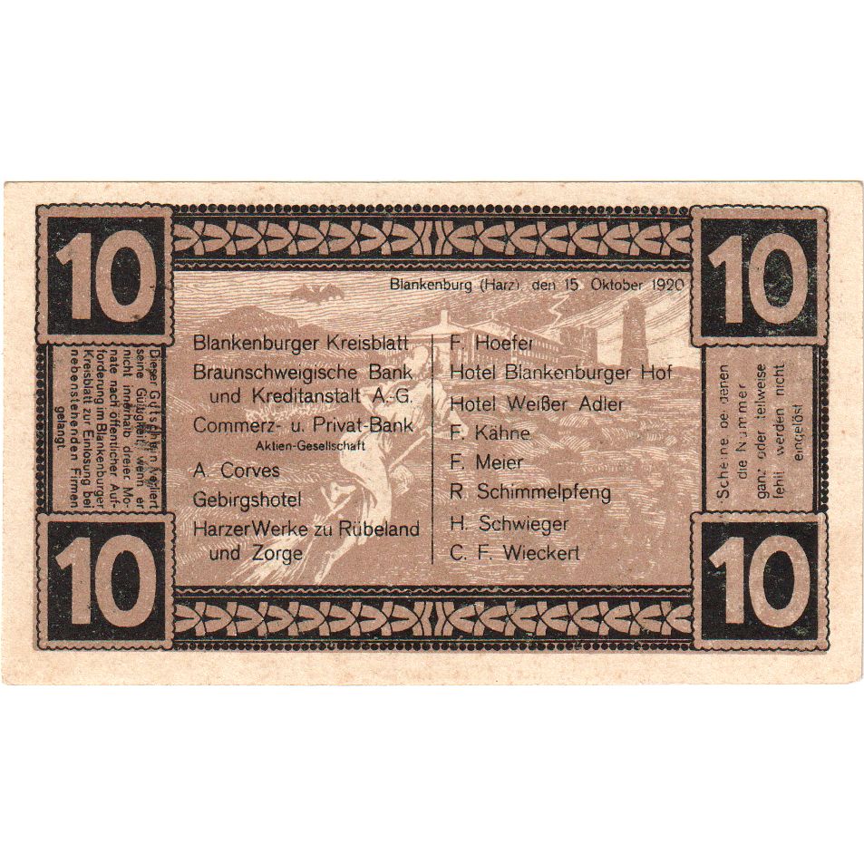 Alemanha, Blankenburg, 10 Pfennig, 1920-10-15, UNC(63)