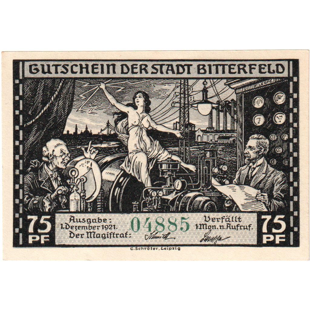 Alemanha, Bitterfeld, 75 Pfennig, 1921-12-01, UNC(63)