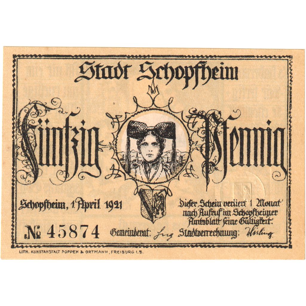 Germany, Schopfheim, 50 Pfennig, 1921-04-01, UNC(63)