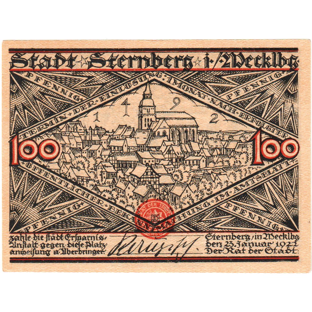 Niemcy, Sternberg, 100 Pfennig, 1922-01-23, UNC(63)
