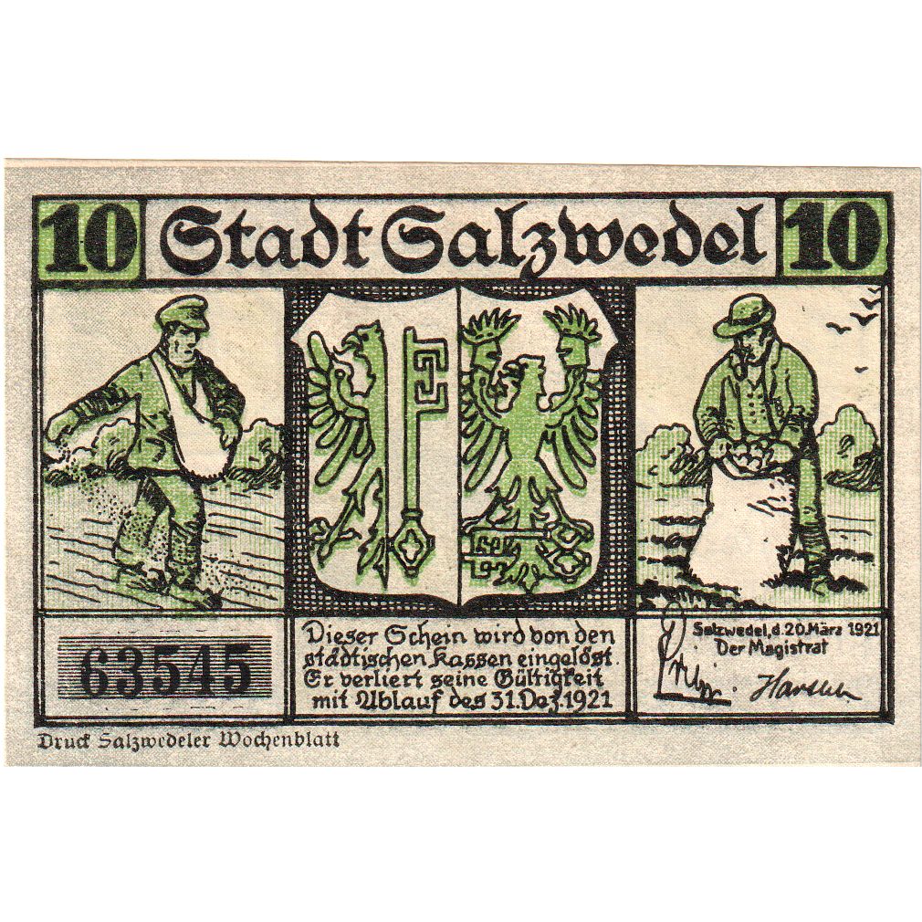 Deutschland, Salzwedel, 10 Pfennig, 1921-12-31, UNZ-