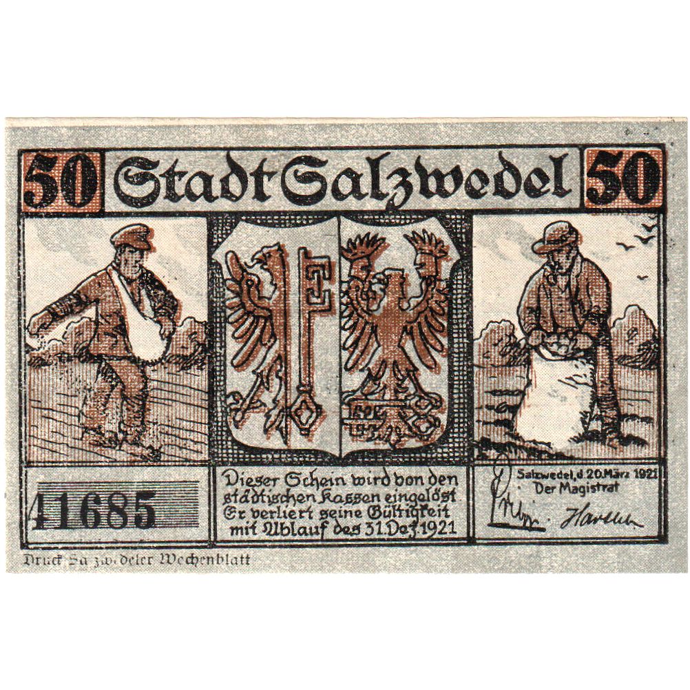 Germany, Salzwedel, 50 Pfennig, 1921-12-31, UNC(63)