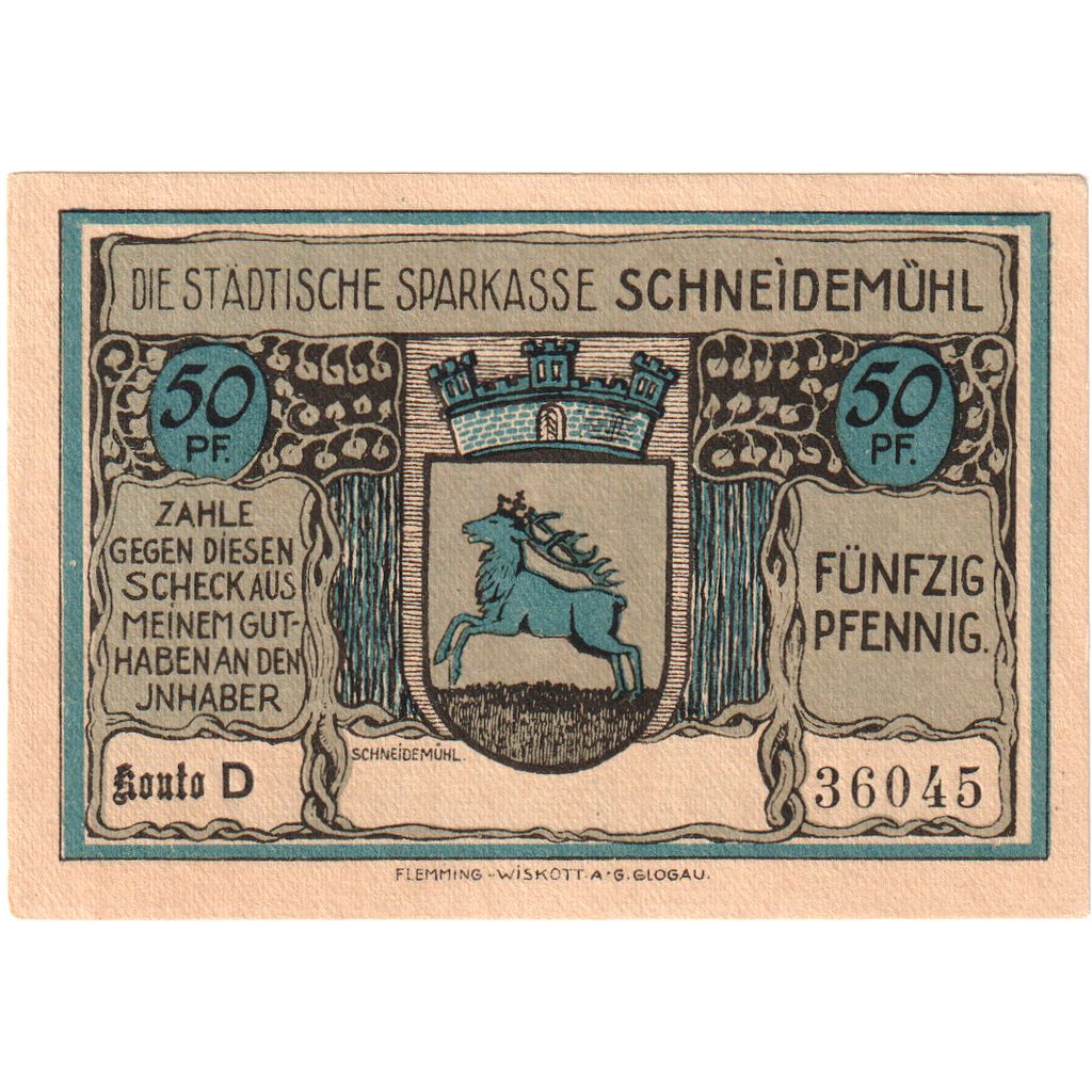Germania, Schneidemuhl, 50 Pfennig, SPL