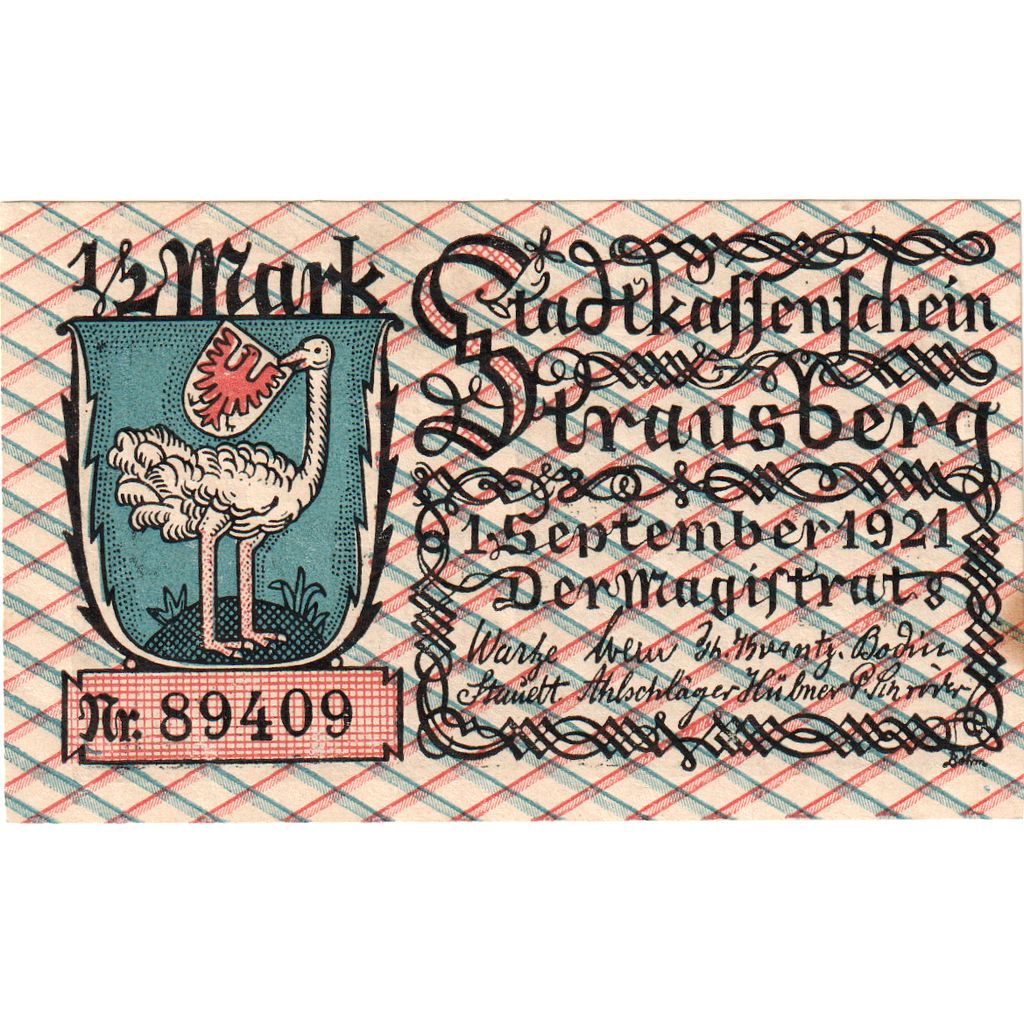 Germania, Strausberg, 1/2 Mark, 1921-09-01, SPL
