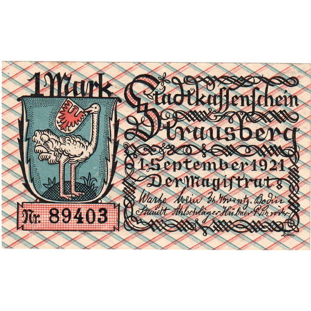 Duitsland, Strausberg, 1 Mark, 1921-09-01, SPL